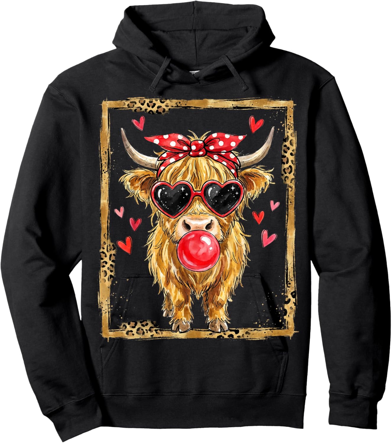 Coquette Bow Country Highland Cow Valentine Farmer Hearts Hoodie - Hoodie | Black
