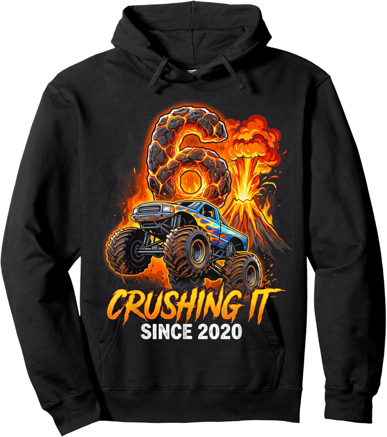 Birthday Monster Truck 6 Year Old Boys 6th Party Born 2020 Hoodie - Hoodie | Black