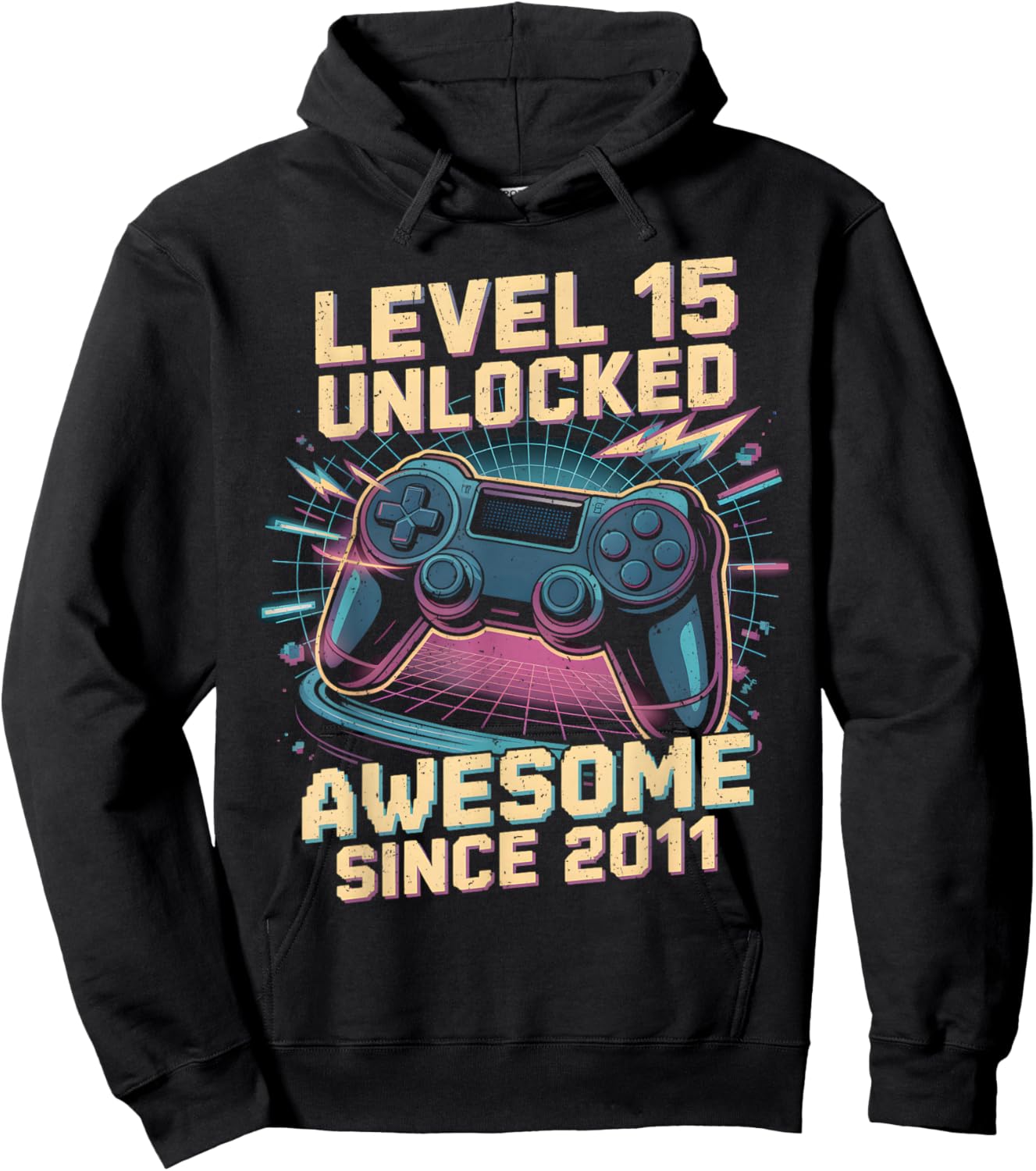 15 Year Old Boy Level 15 Gamer 2011 15th Birthday Party Gift Hoodie - Hoodie | Black