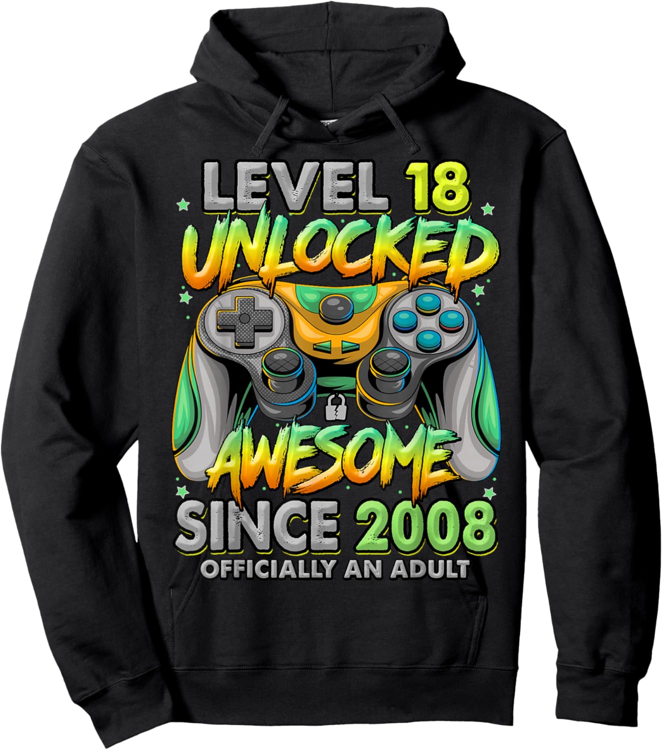 Level 18 Unlocked Awesome Since 2008 18th Birthday Gaming Hoodie - Hoodie | Black
