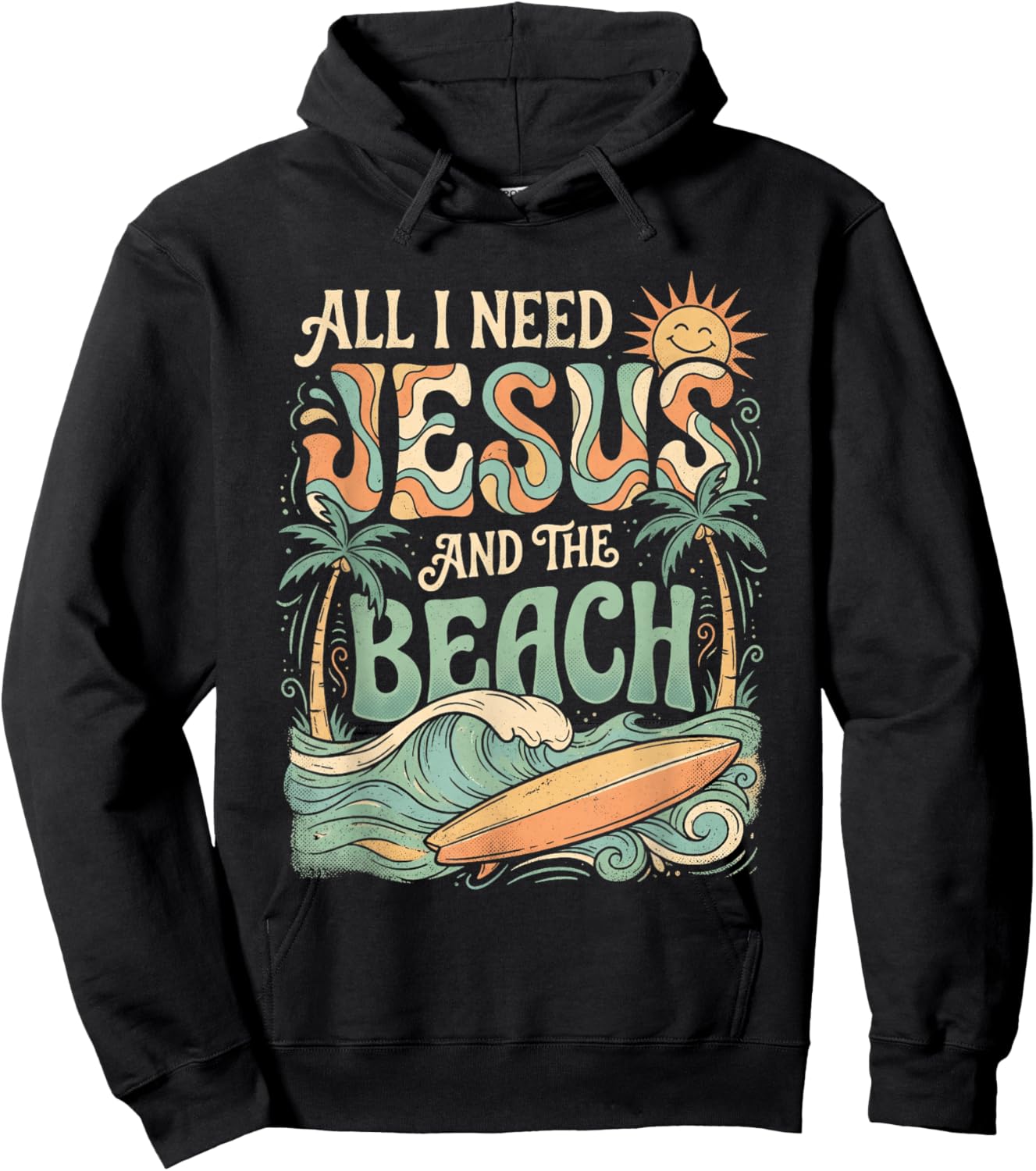 All I Need Jesus and The Beach Retro Surfer Christian Hoodie - Hoodie | Black