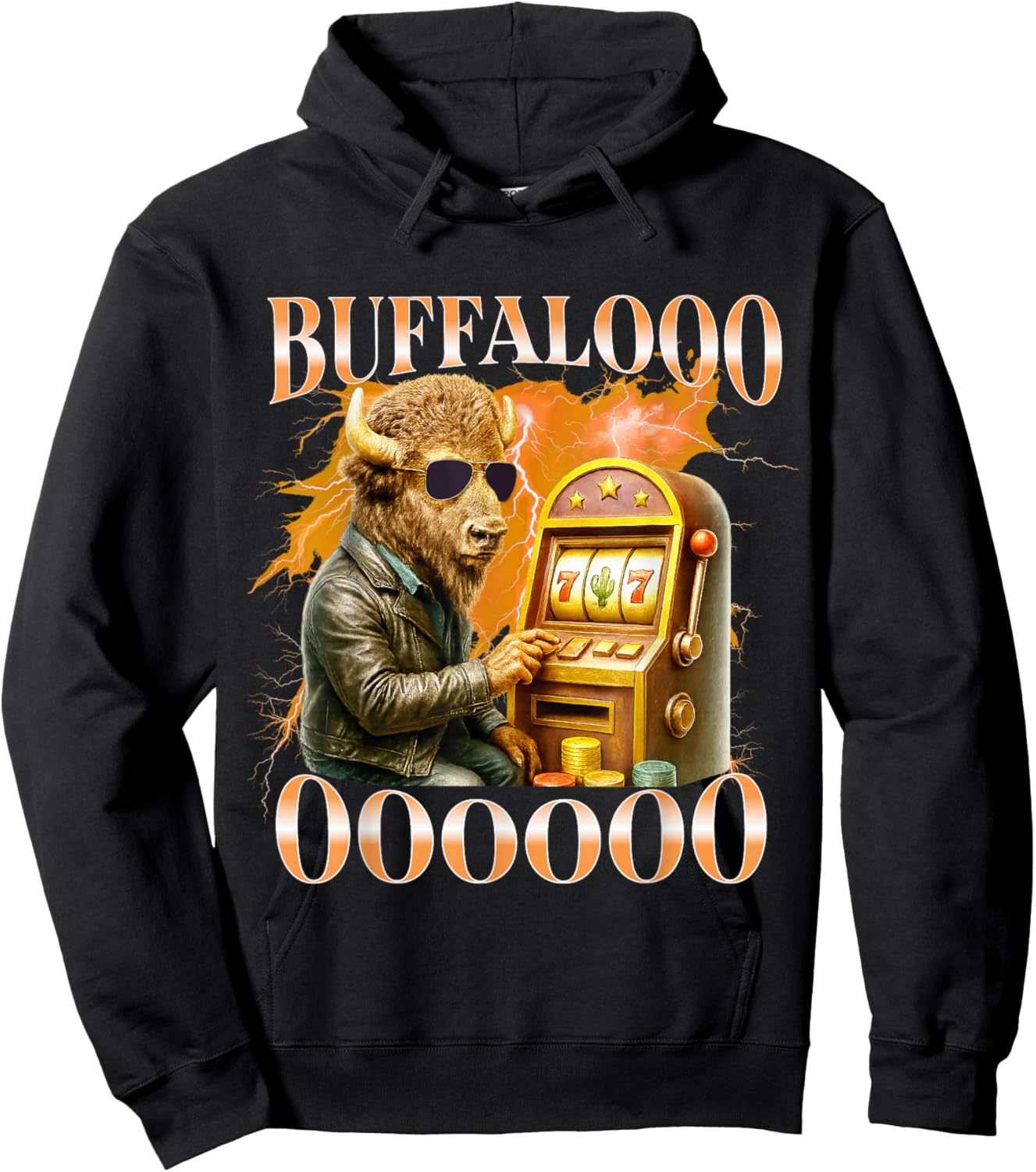 Buffalo Bison Casino Slot Machine Funny Gambling Bootleg Hoodie - Hoodie | Black