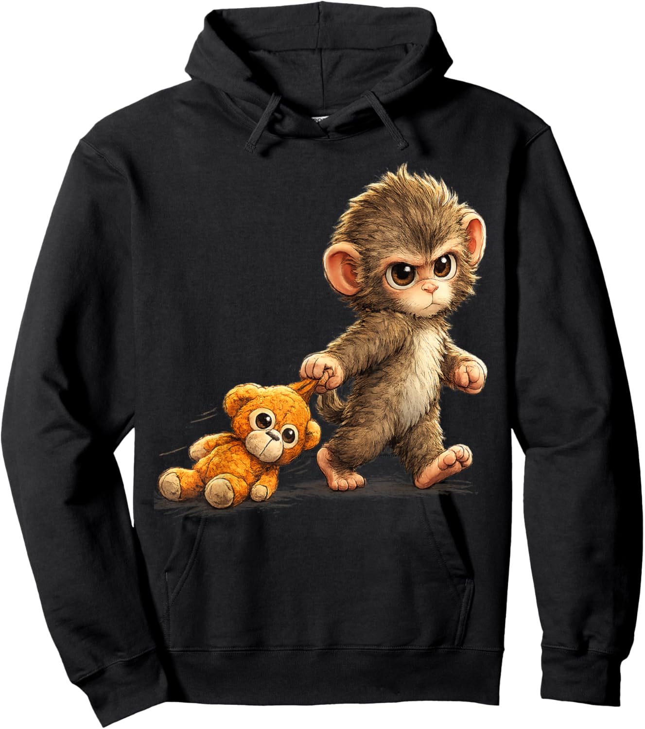 Cute Baby Monkey Punch Viral Zoo Japan Design Hoodie - Hoodie | Black