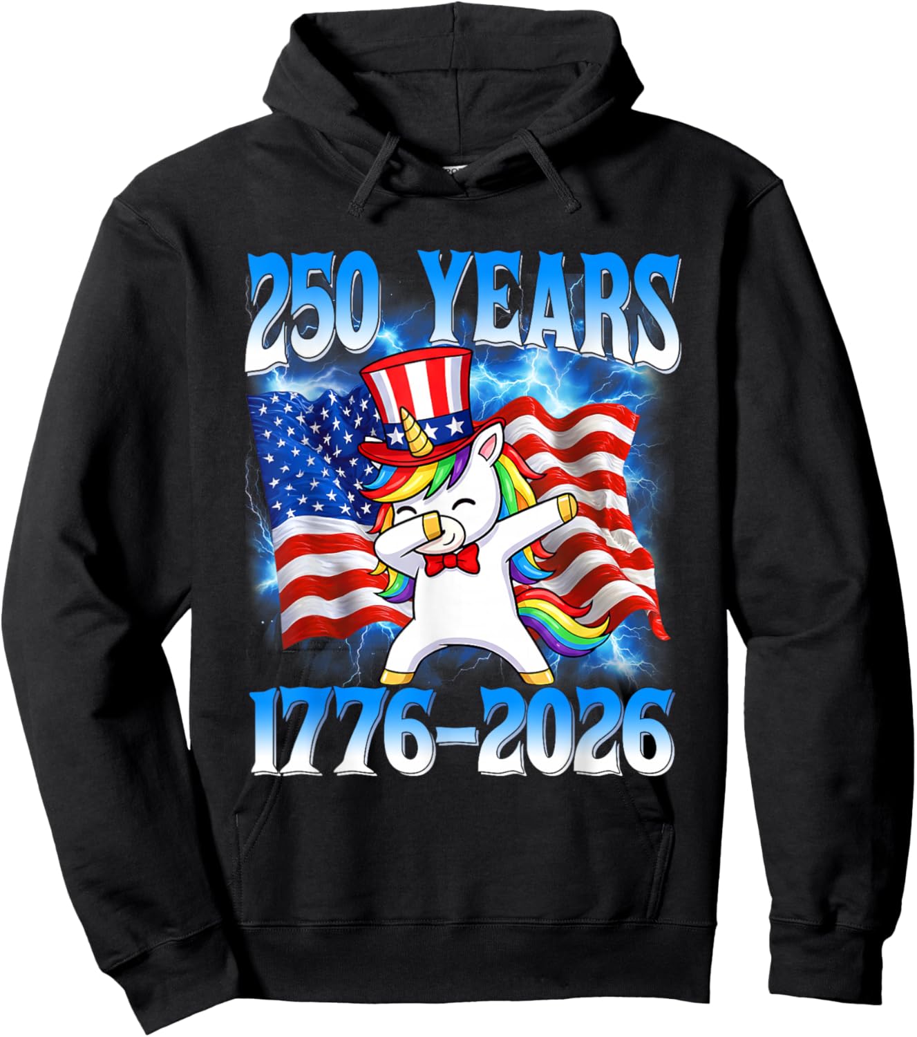 250 Years American 1776 2026 250th Unicorn 4th of July Girls Hoodie - Hoodie | Black