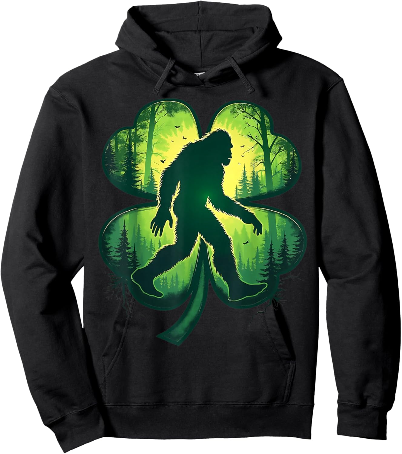 St Patricks Day Bigfoot Sasquatch Shamrock Men Women Kids Hoodie - Hoodie | Black