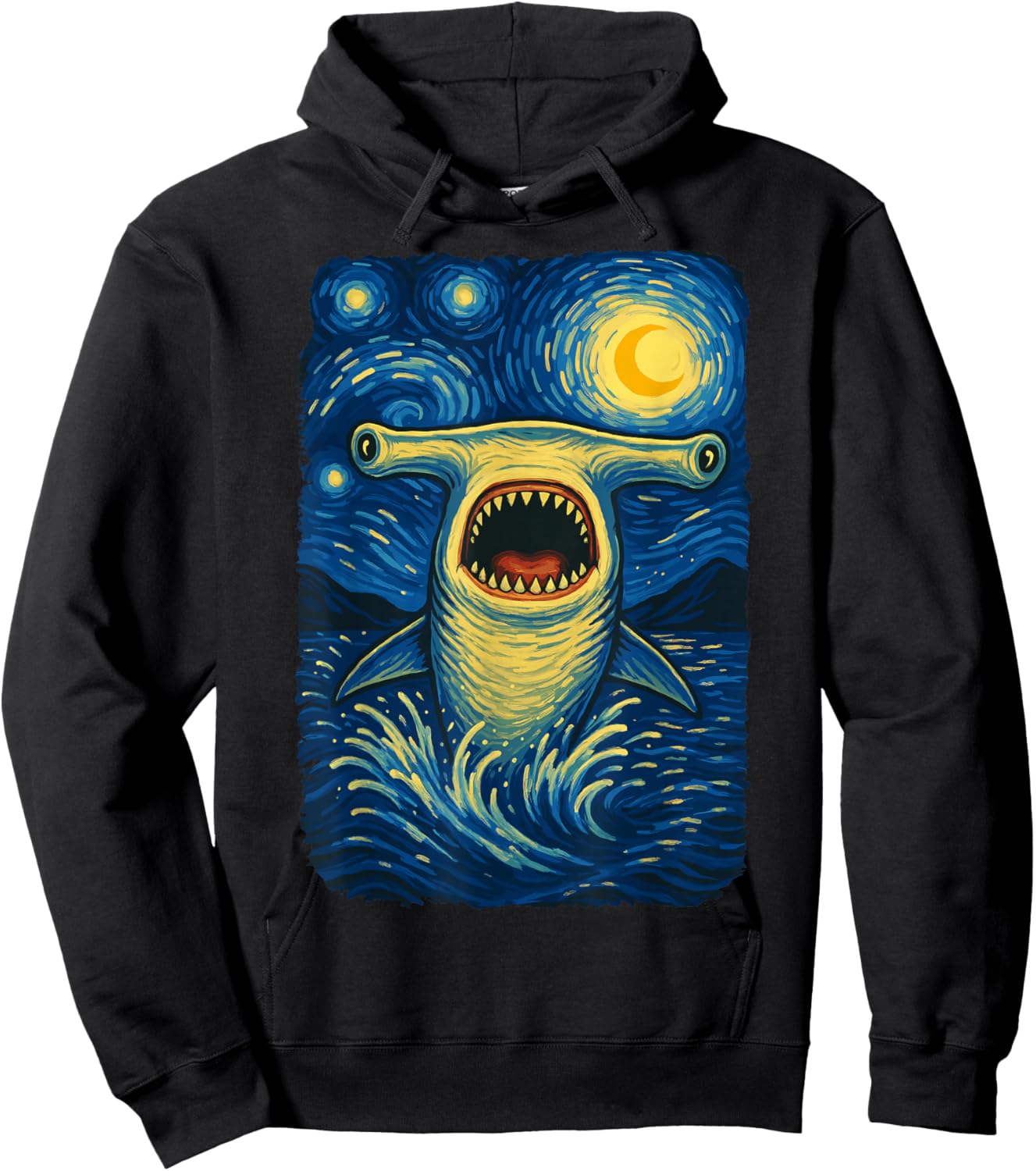 Hammerhead Shark Starry Night Van Gogh Shark Lover Art Hoodie - Hoodie | Black