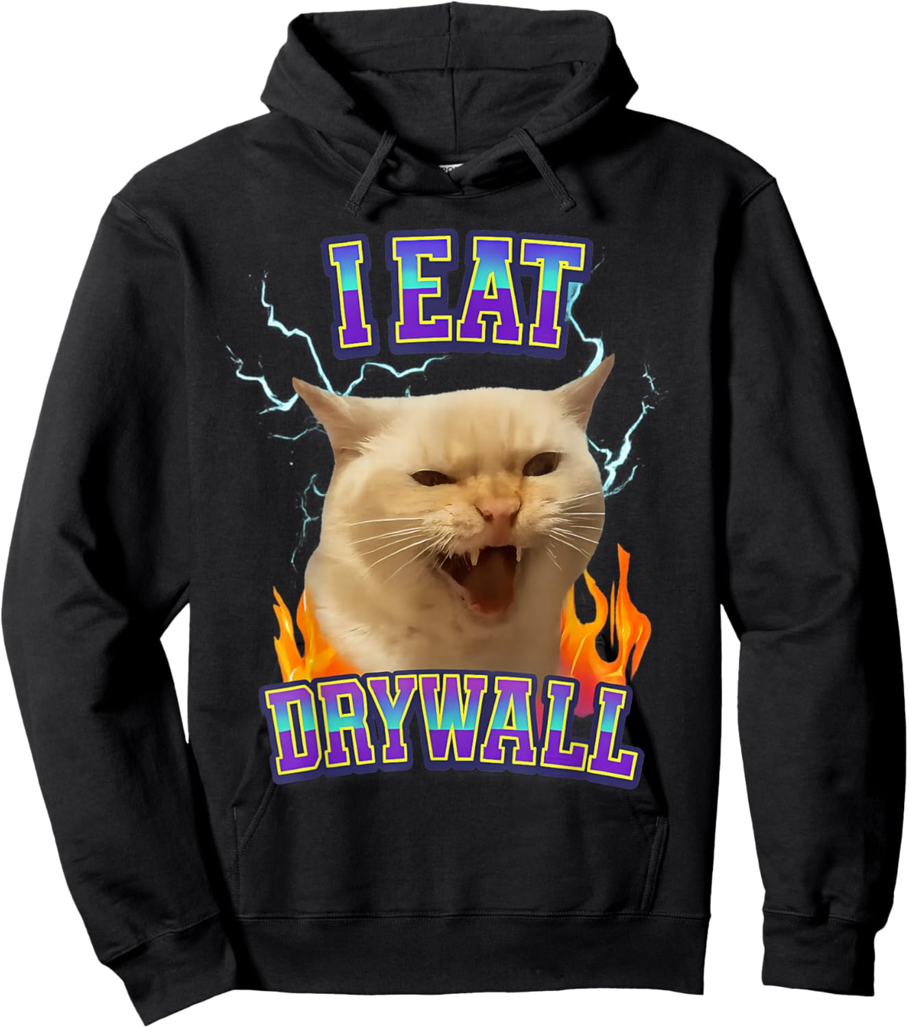 Funny Cat Meme I Eat Drywall Humor Graphic Men Women & Kids Hoodie - Hoodie | Black