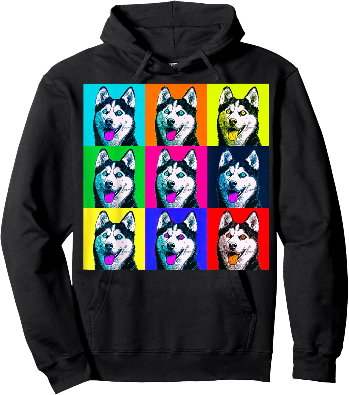 Colorful Husky Pop Art Graphic Dog Hoodie - Hoodie | Black