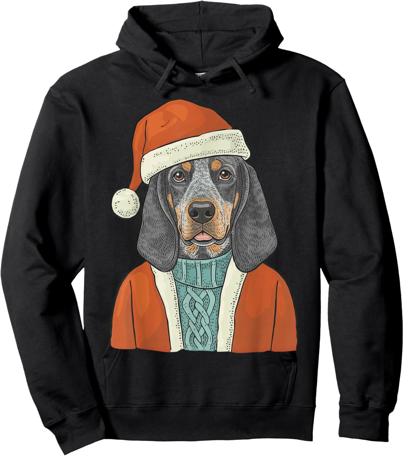 Bluetick Coonhound Dog Santa Christmas Outfit Funny Hoodie - Hoodie | Black