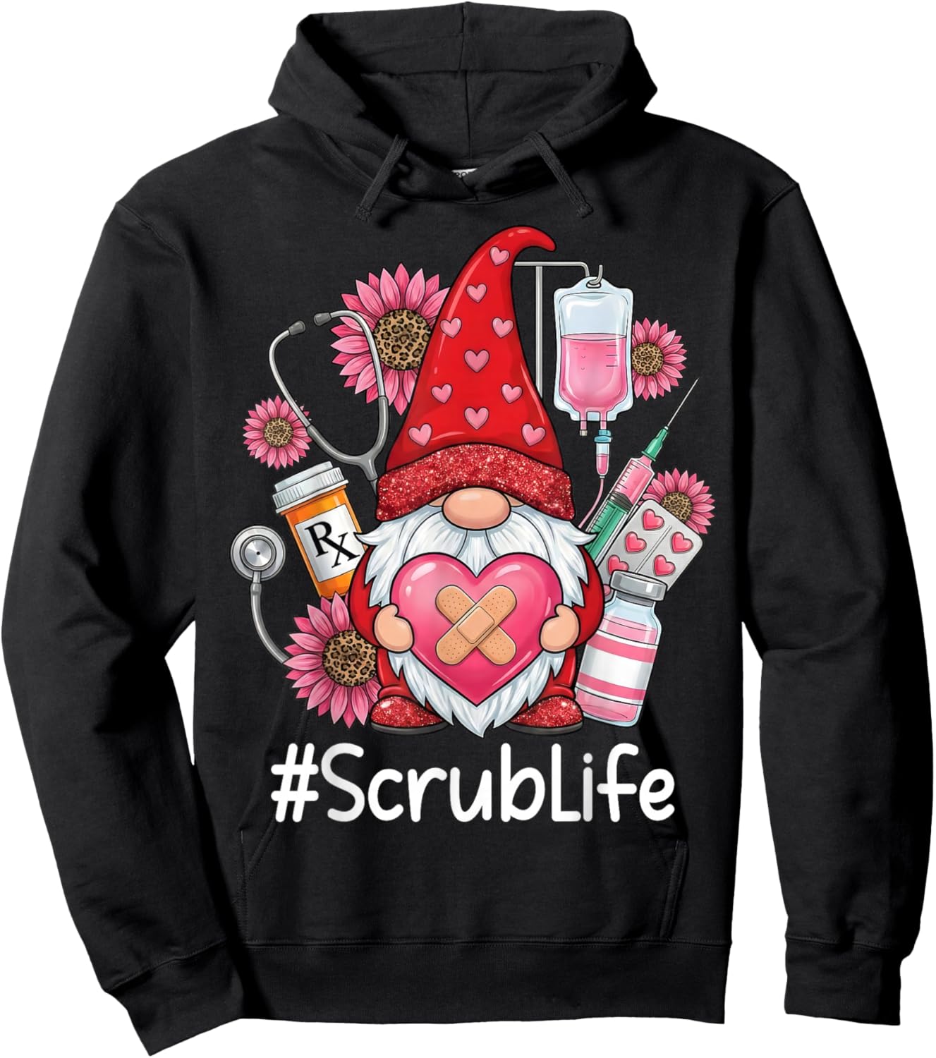 Gnome Nurse Scrub Life Nursing Valentine's Day Hoodie - Hoodie | Black