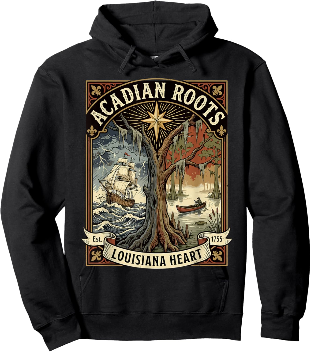 Acadian Roots Louisiana Heart Hoodie - Hoodie | Black