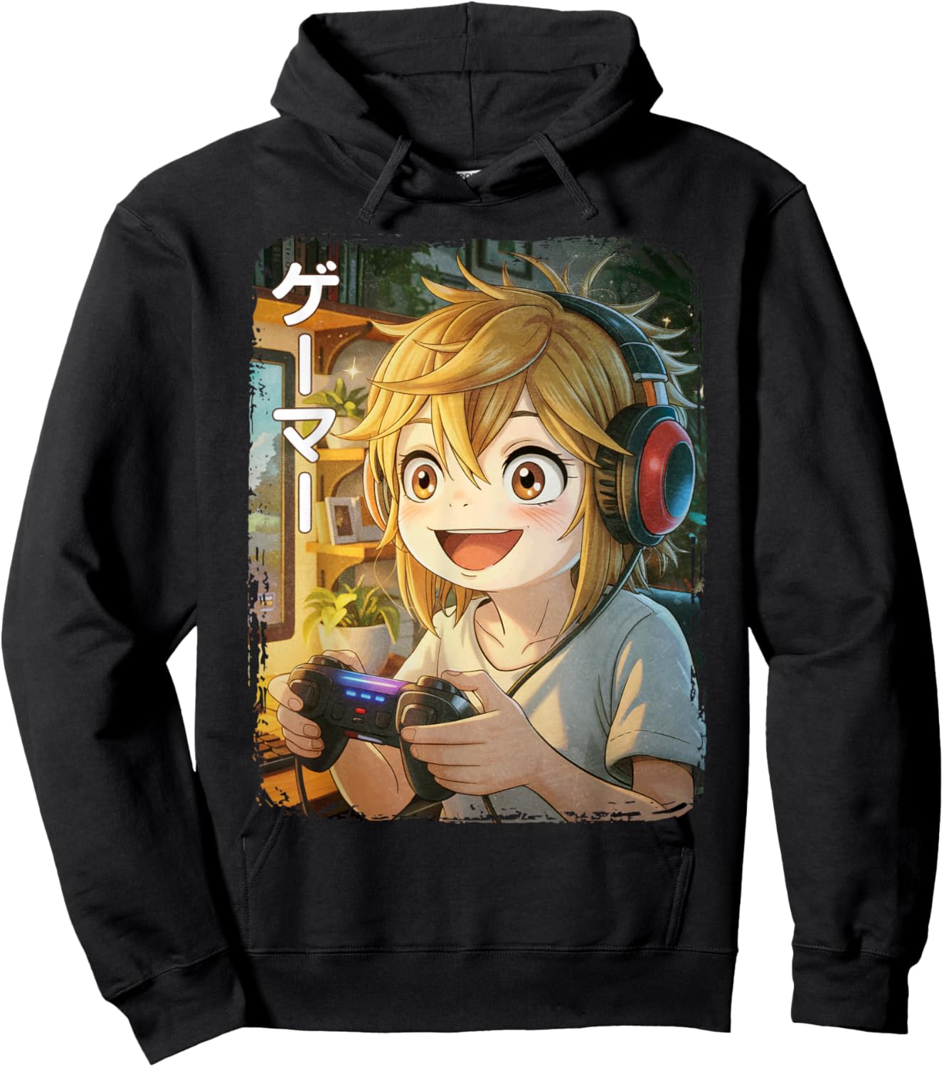 Anime Gamer Japanese Gaming Graphic Hoodie - Hoodie | Black