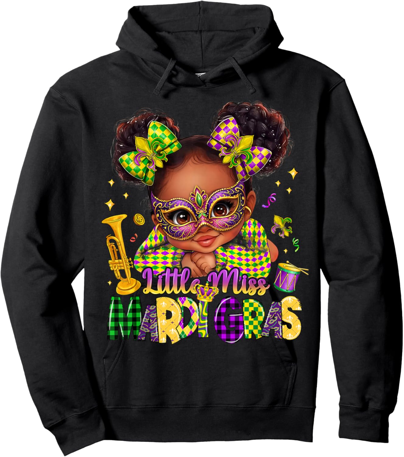 Little Miss Mardi Gras Black Girl New Orleans Fleur De Lis Hoodie - Hoodie | Black