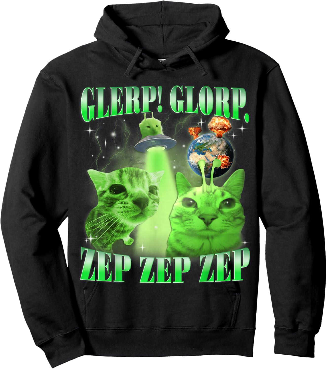 UFO Glorp Zep Zep Alien Cat Funny Space Kitten Meme Hoodie - Hoodie | Black