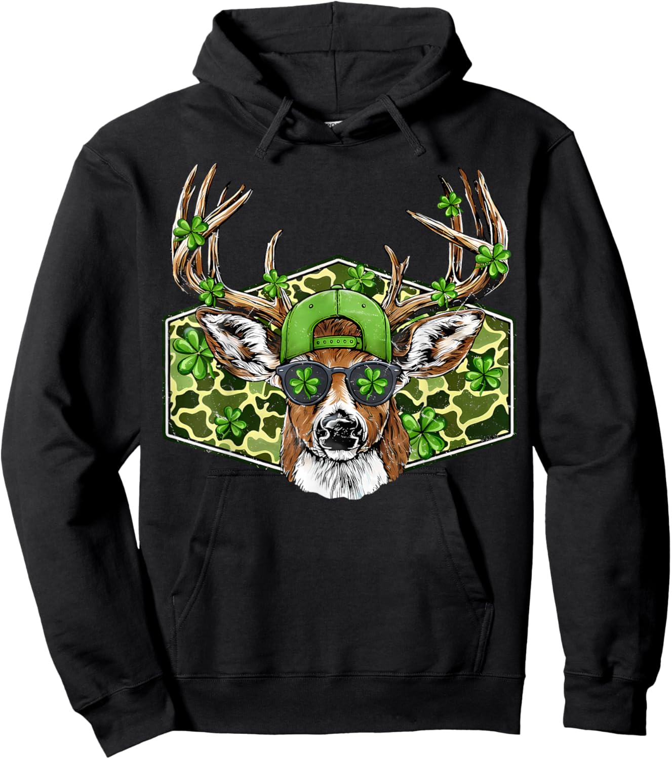 St. Patrick’s Day Buck Camo Deer Retro Hunting Boys Cap Men Hoodie - Hoodie | Black