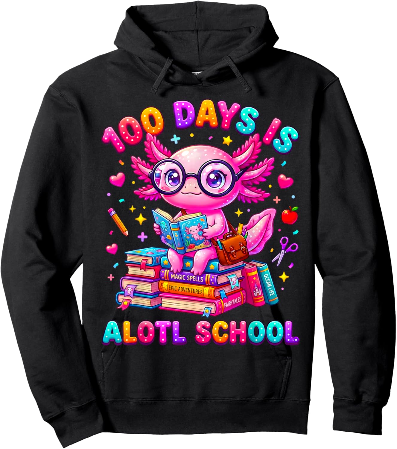 100 Days is Alotl School Axolotl Girls 100 Days of School Hoodie - Hoodie | Black