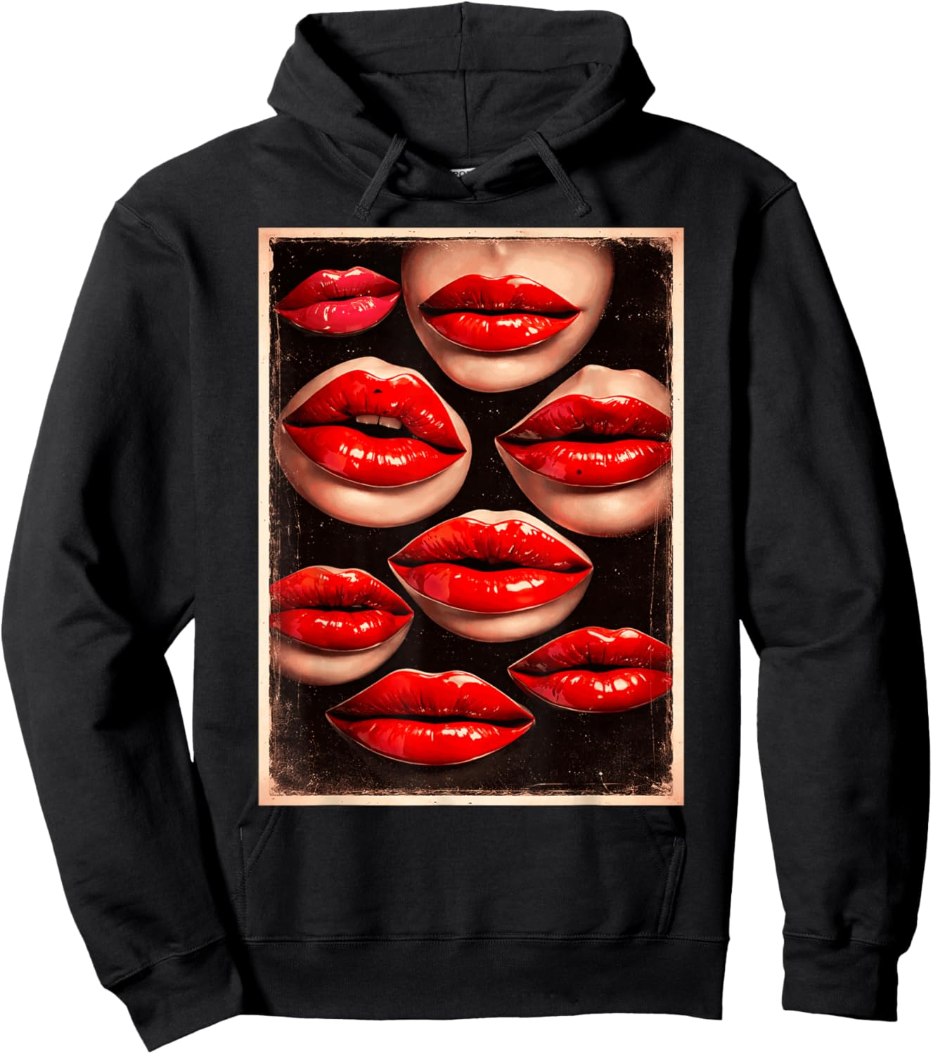 Kissing Red Lipstick Lips Happy Valentines Women Girls Hoodie - Hoodie | Black
