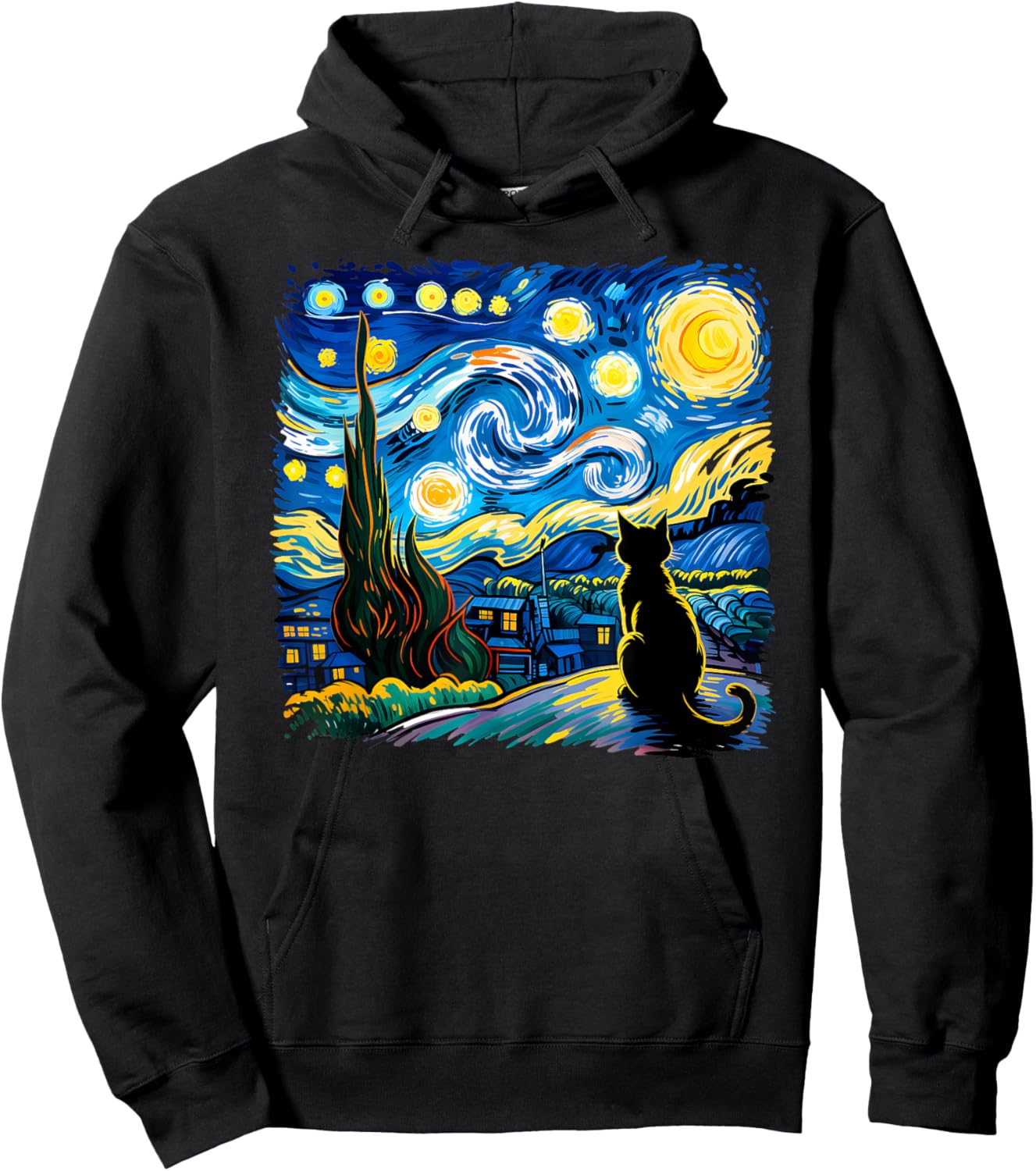 Cat Starry Night Van Gogh Cat Mom Cat Dad Family Matching Hoodie - Hoodie | Black