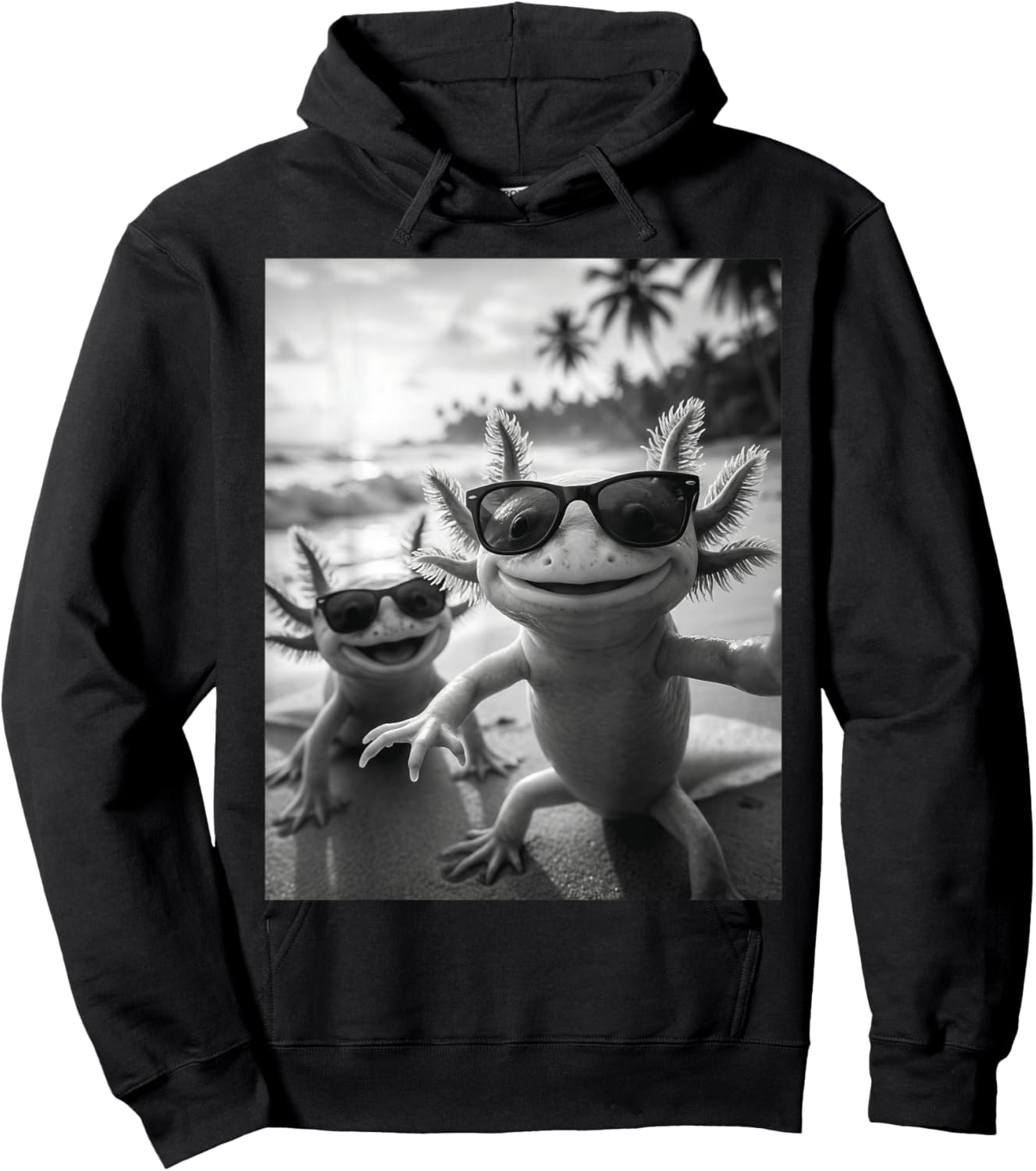Cool Axolotl Selfie At The Beach, Cute Axolotls Hoodie - Hoodie | Black