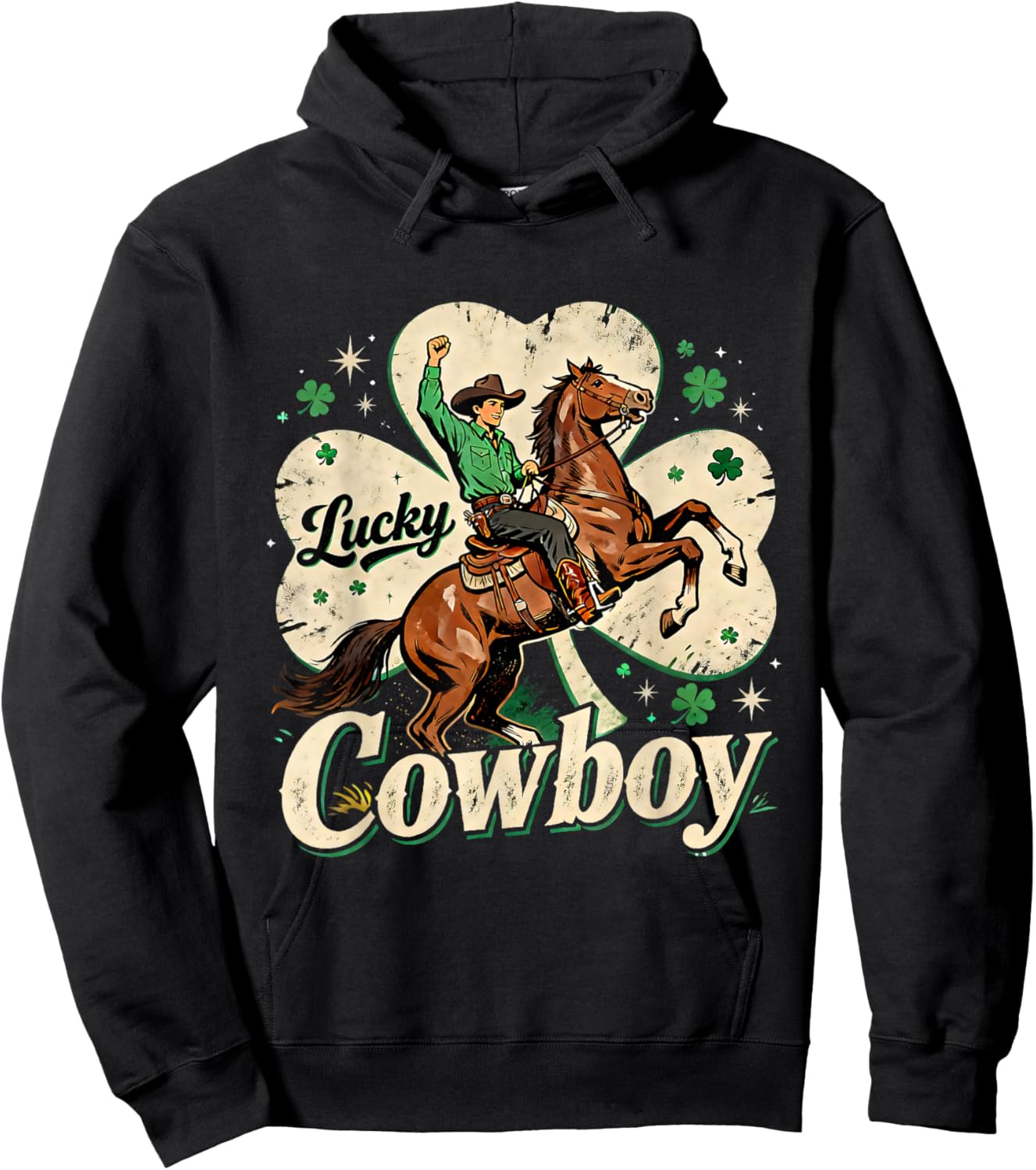 Lucky Cowboy St Patricks Day Western Irish Pride Design Hoodie - Hoodie | Black