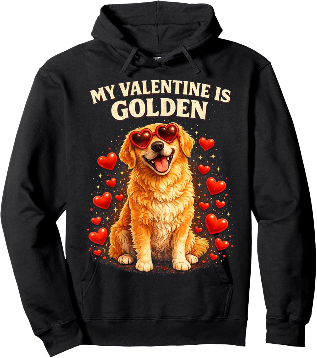 My Valentine is Golden Funny Golden Retriever Hoodie - Hoodie | Black