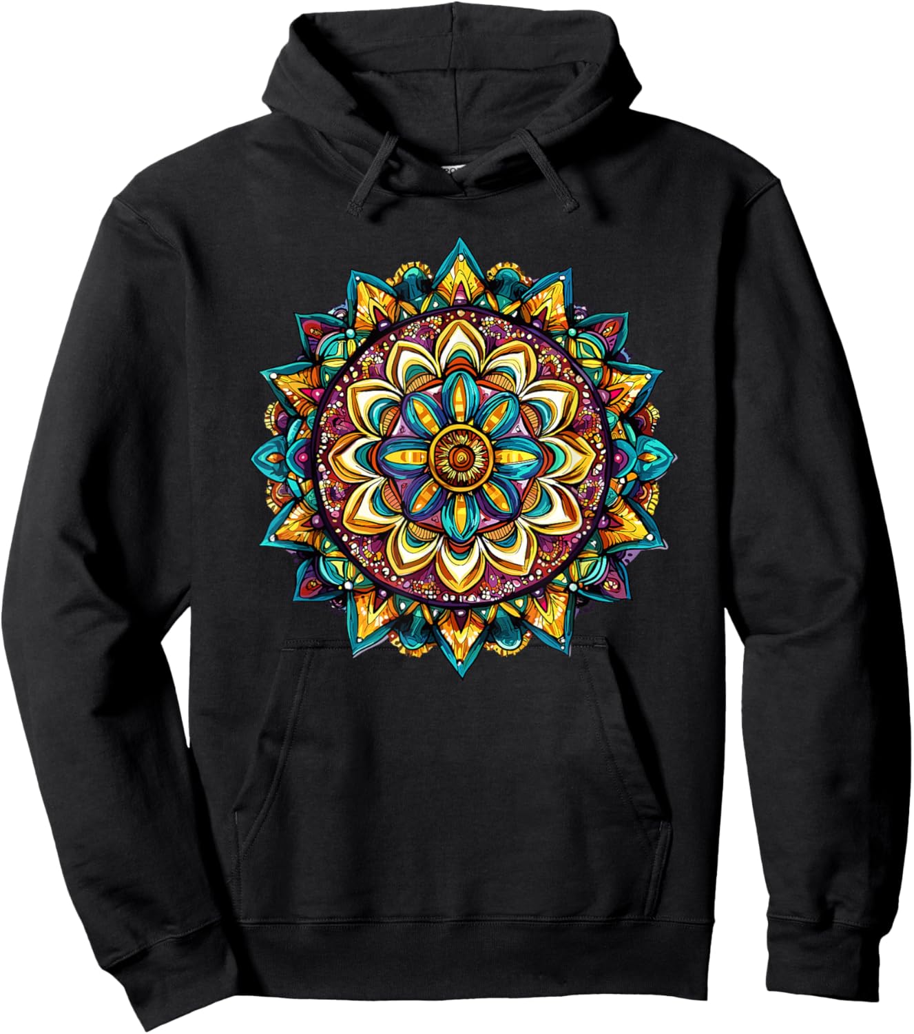Colorful Mandala Vibrant Symmetry Pattern Hoodie - Hoodie | Black