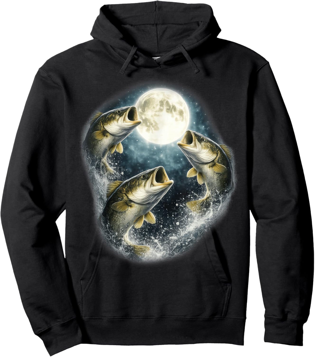 Bass Fish Howling to The Moon Vintage Angler Fisherman Hoodie - Hoodie | Black