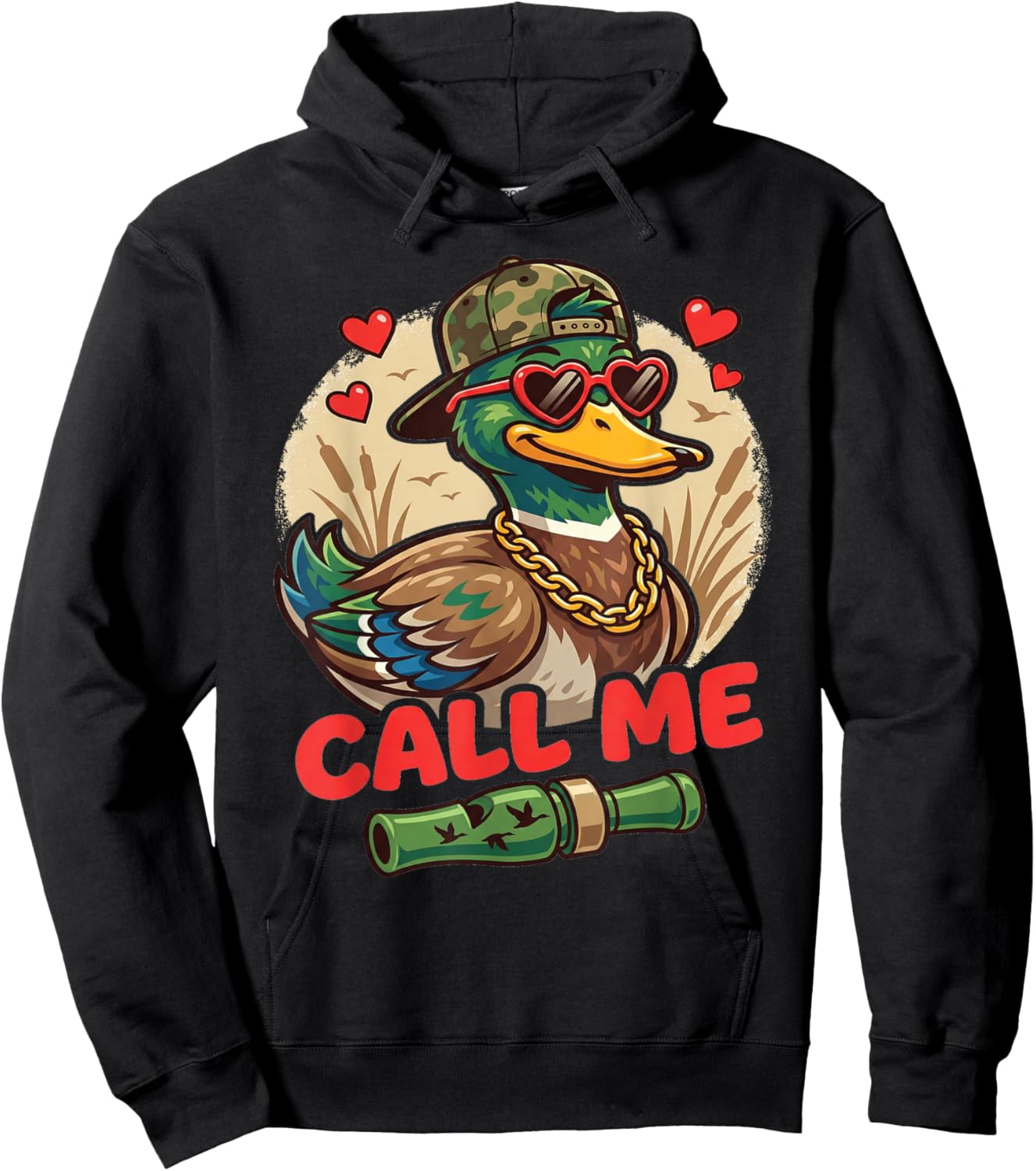 Call Me Duck Hunting Retro Valentine's Day Men Women Hoodie - Hoodie | Black