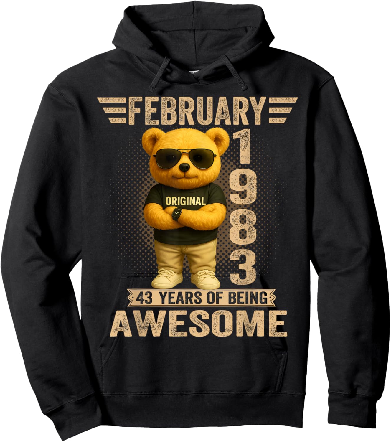 43 Year Old February 1983 Teddy Bear 43rd Birthday Men Women Hoodie - Hoodie | Black