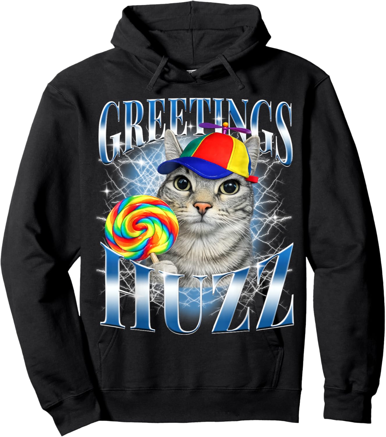 Greetings Huzz Funny Cat Meme Design Gifts Women Kid Hoodie - Hoodie | Black