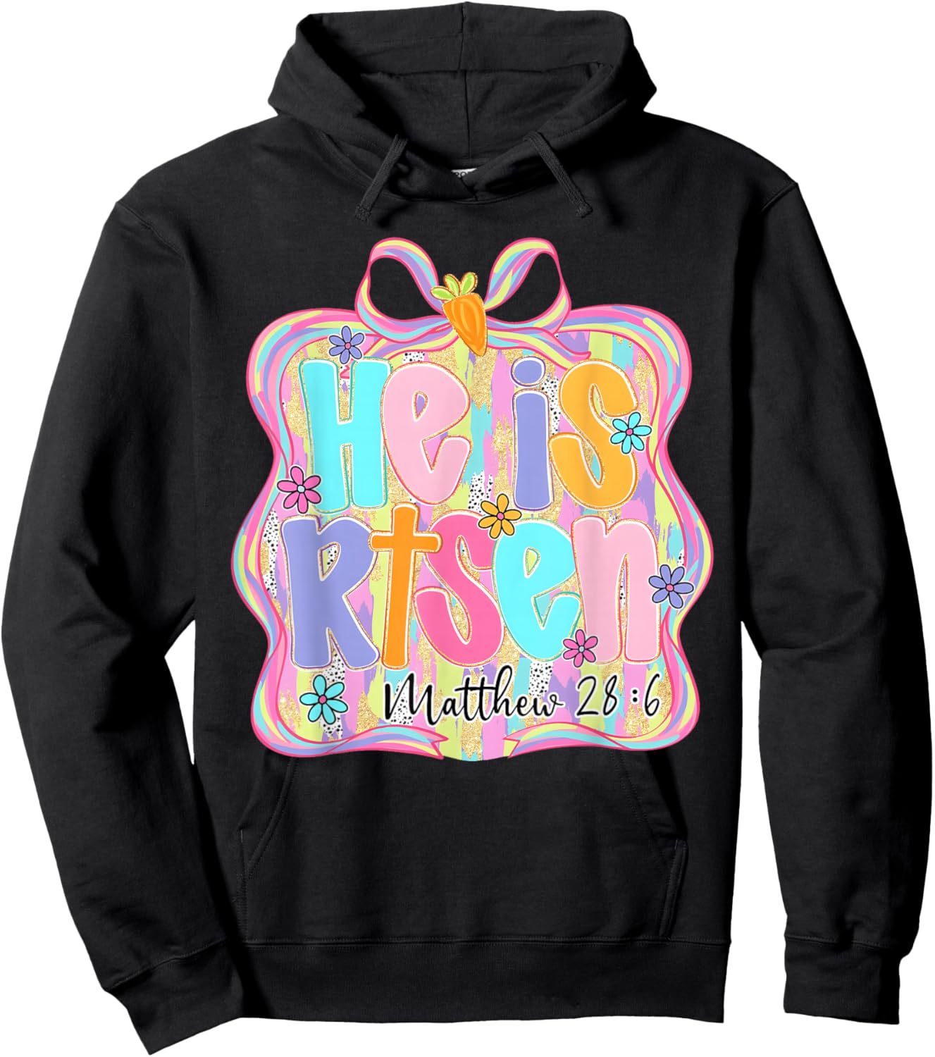 Easter Preppy He is Risen Cross Bow Christian Women Girls Hoodie - Hoodie | Black