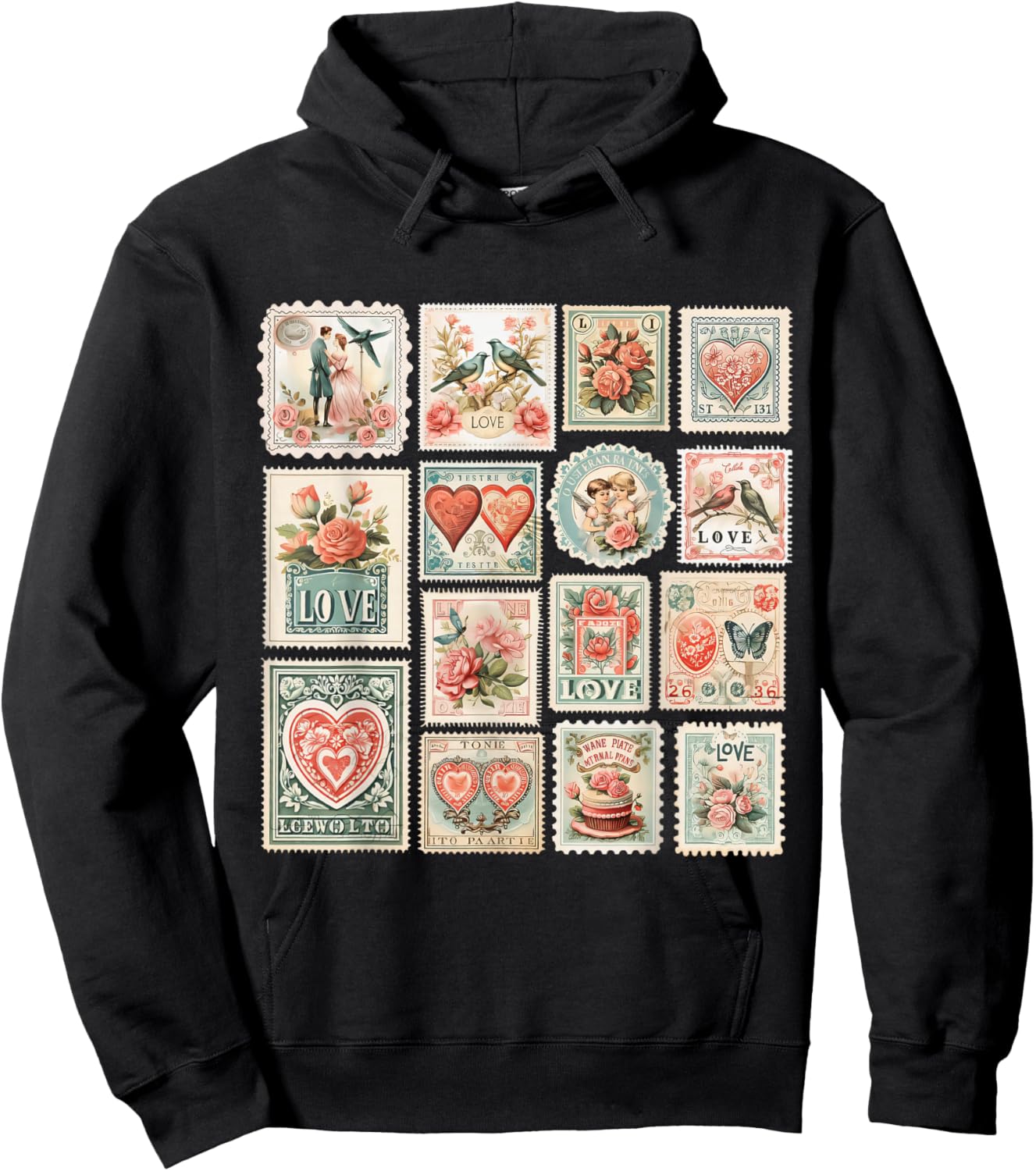 Retro Valentine's Day Stamps Valentine Hoodie - Hoodie | Black