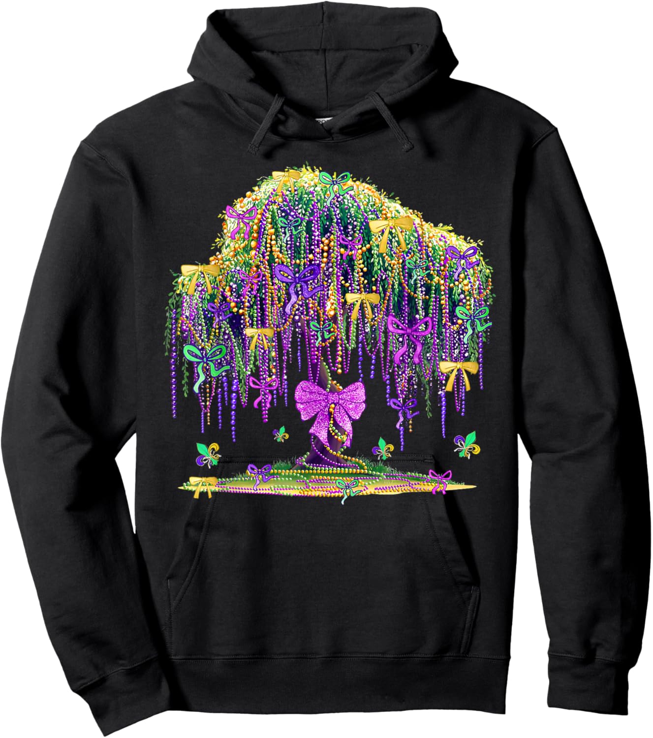Coquette Bow Tree Beads Mardi Gras New Orleans Fleur De Lis Hoodie - Hoodie | Black