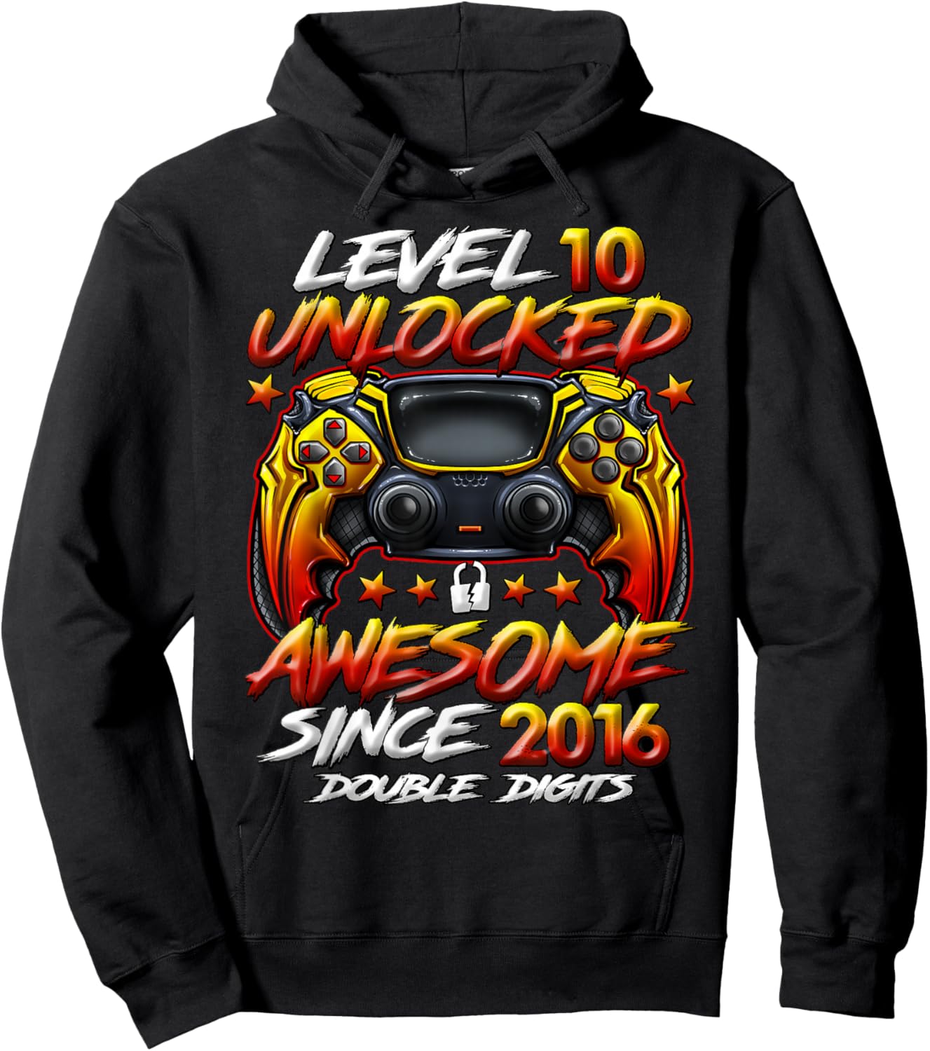 Official Double Digits Level 10 Unlocked 10th Birthday Boy Hoodie - Hoodie | Black