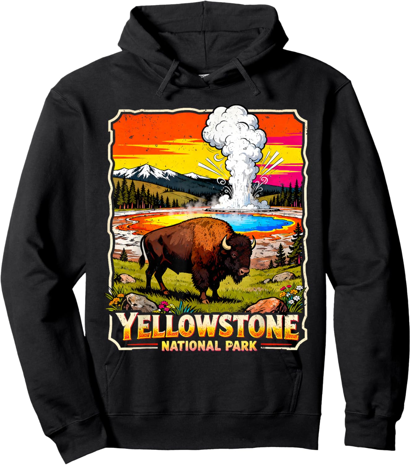 Yellowstone National Park 2026 Retro Travel Art Hoodie - Hoodie | Black