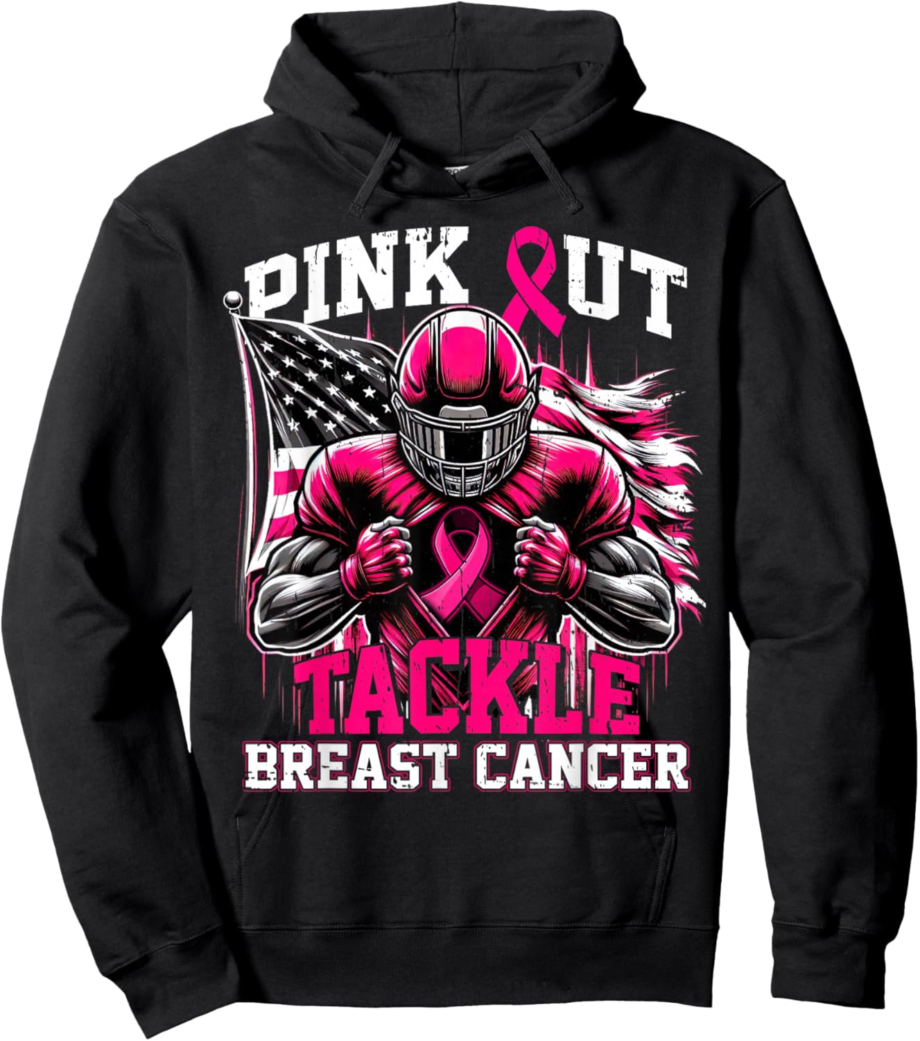 Pink Out Tackle Football Breast Cancer Awareness Men Boys Hoodie - Hoodie | Black