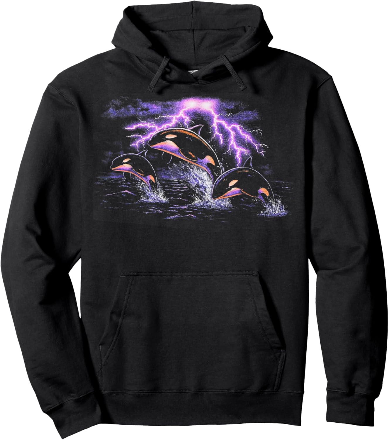 Vintage Orca Lightning 90s Nature Ocean Retro Sea Life Hoodie - Hoodie | Black