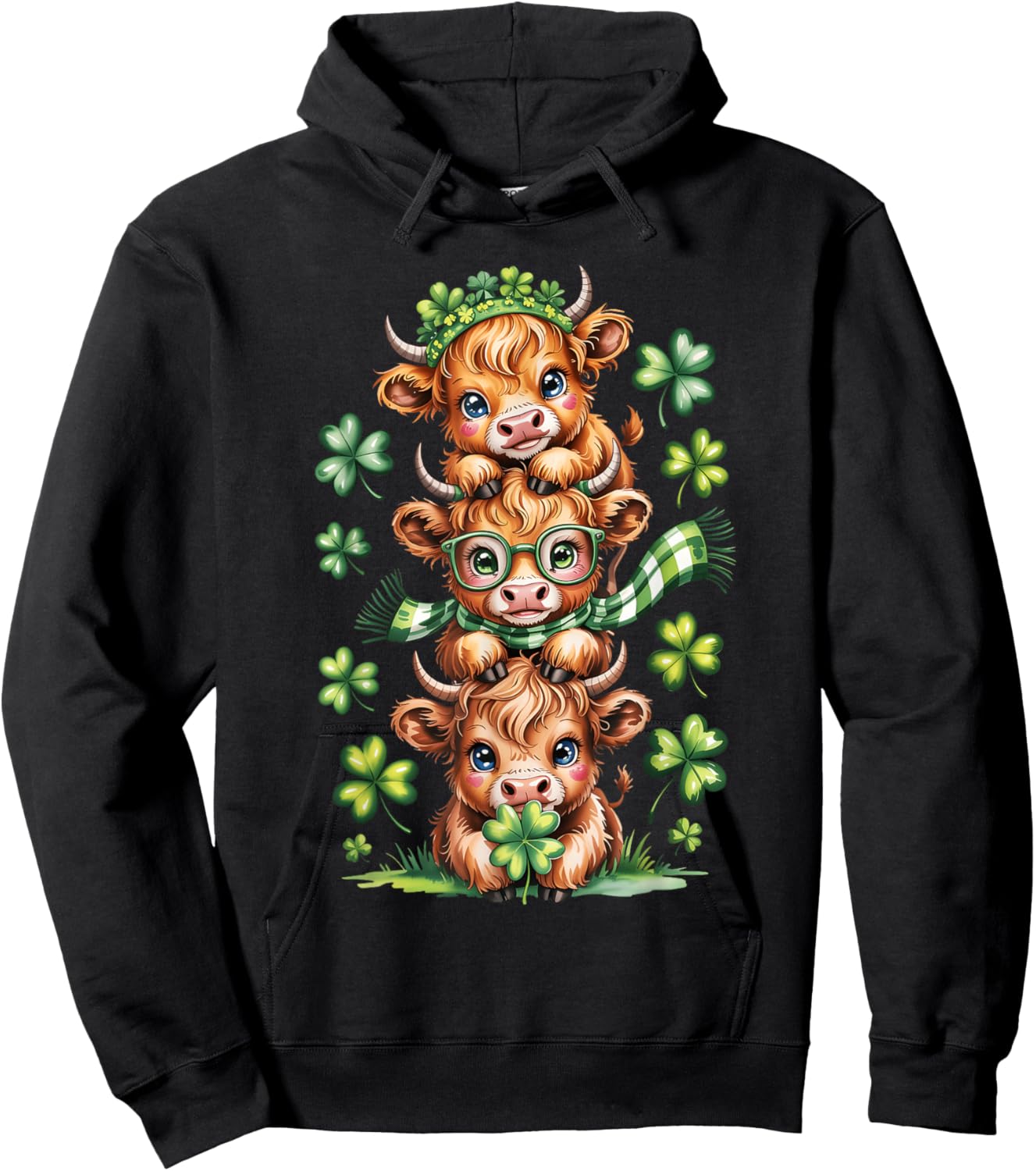 St. Patrick's Day Cute Lucky Heifer Cow Irish Boy Girl Kid Hoodie - Hoodie | Black