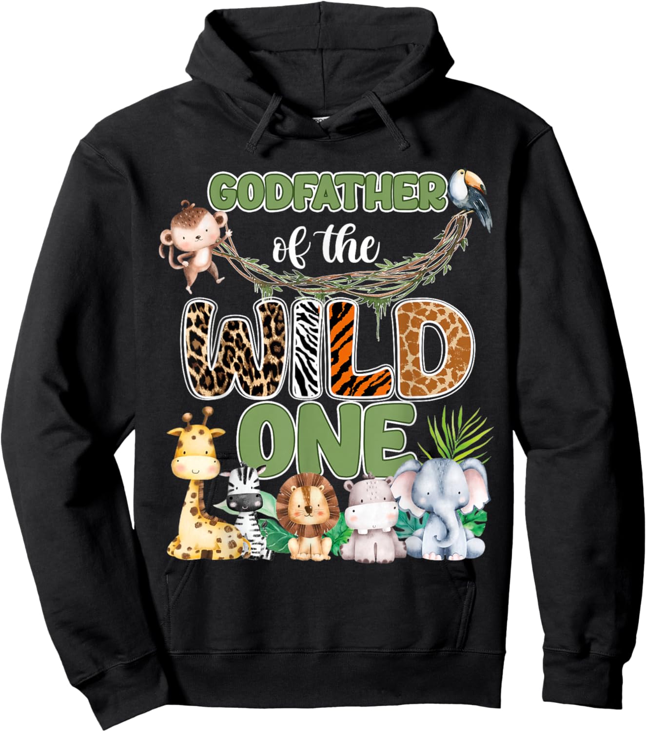 Godfather of The Wild One 1St Birthday Family Safari Jungle Hoodie - Hoodie | Black