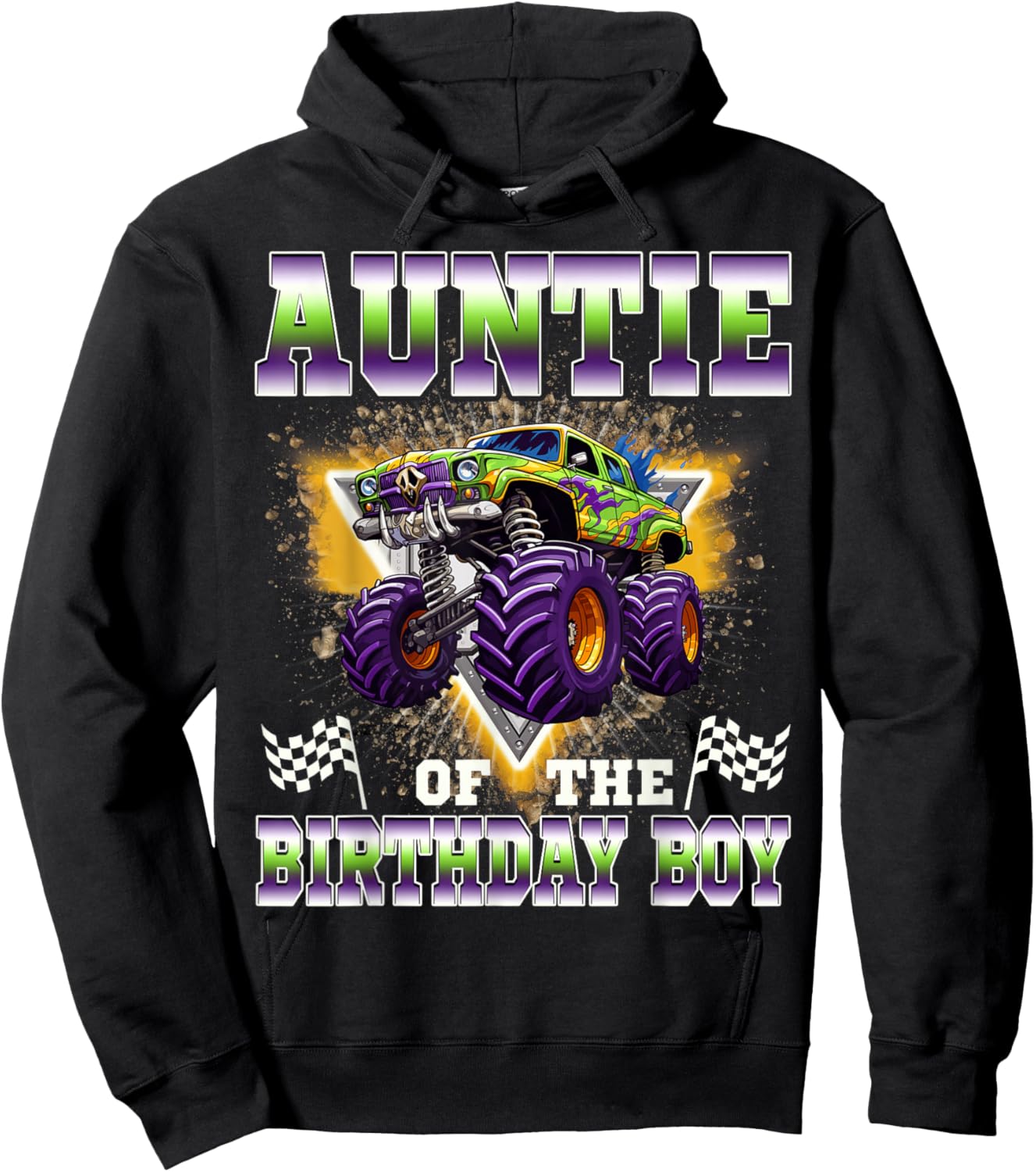 Auntie of The Birthday Boy Monster Truck Birthday Family Hoodie - Hoodie | Black