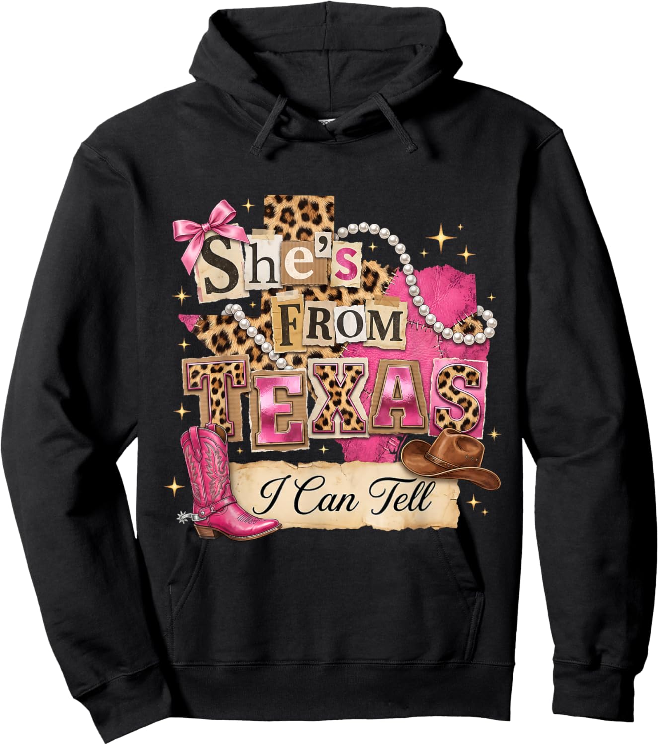 She's from Texas I Can Tell Western Cowgirl Pink Boot Gift Hoodie - Hoodie | Black