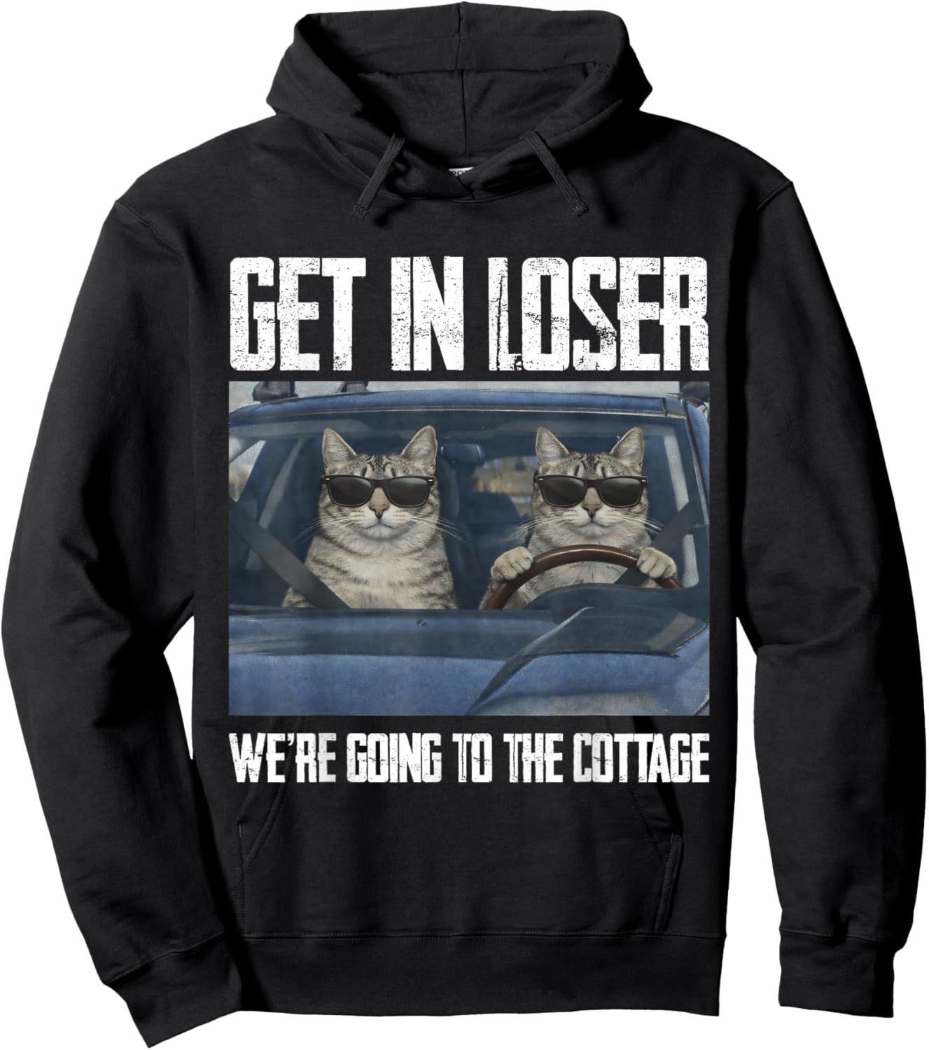 Get in Loser were Going to The Cottage Funny Cat Meme Hoodie - Hoodie | Black