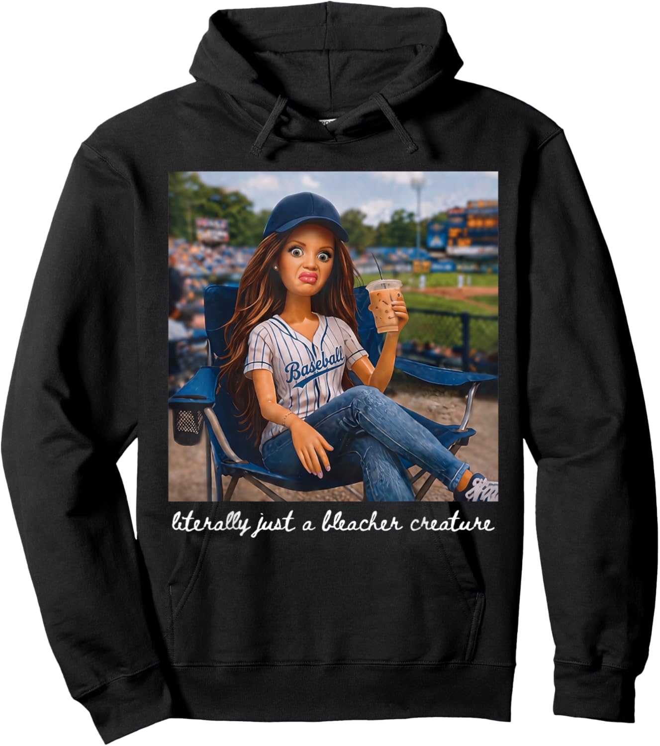 Literally Just A Bleacher Creature Funny Doll Face Meme Hoodie - Hoodie | Black