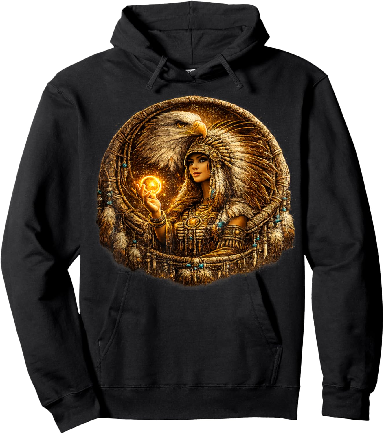 Indian Native American Woman with White Eagle Vitage Gifts Hoodie - Hoodie | Black