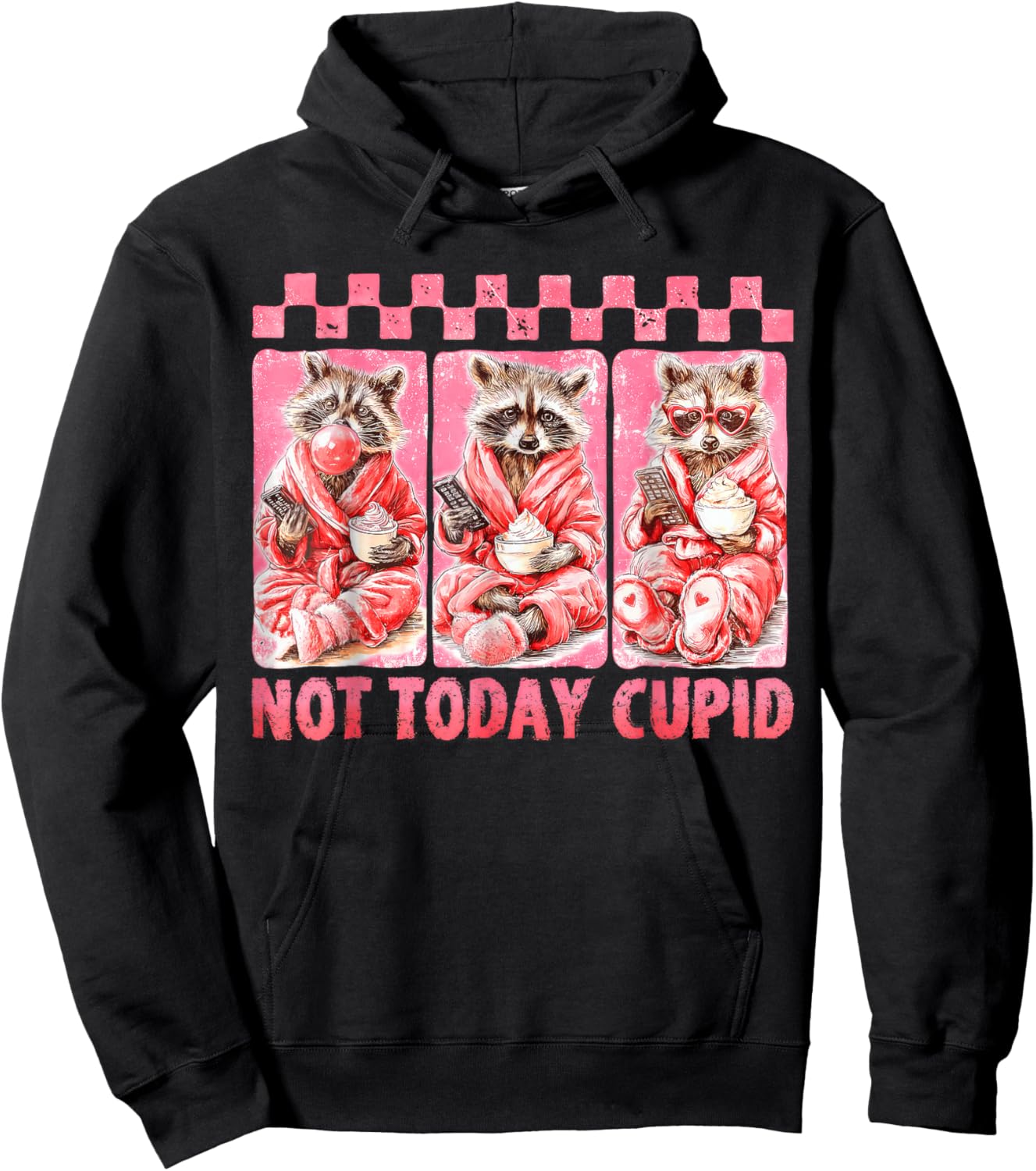 Not Today Cupid,Snarky Raccoon Valentines Hoodie - Hoodie | Black