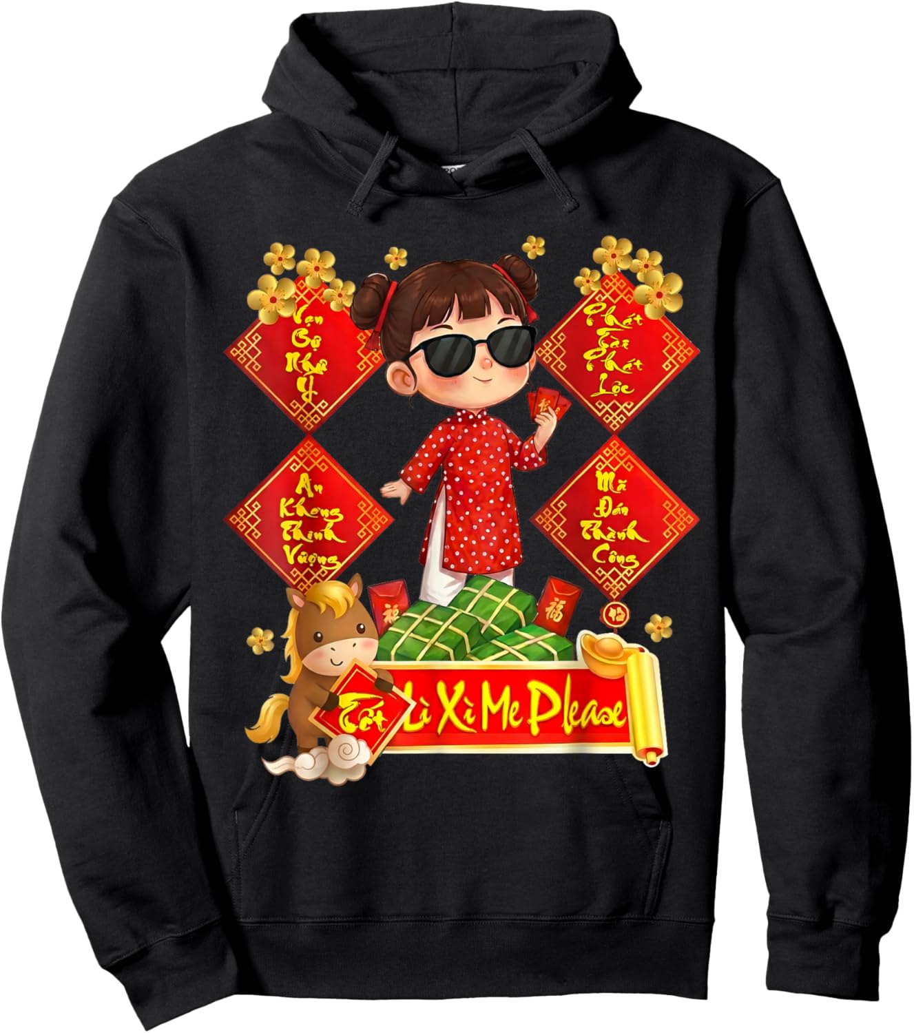 Vietnamese New Year 2026 Li Xi Me Please TET Decoration Girl Hoodie - Hoodie | Black