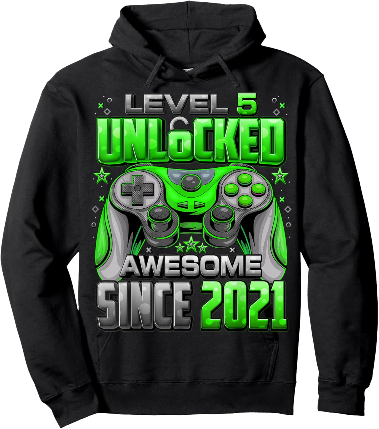 Level 5 Unlocked Awesome Since 2021 5th Birthday Gaming Hoodie - Hoodie | Black