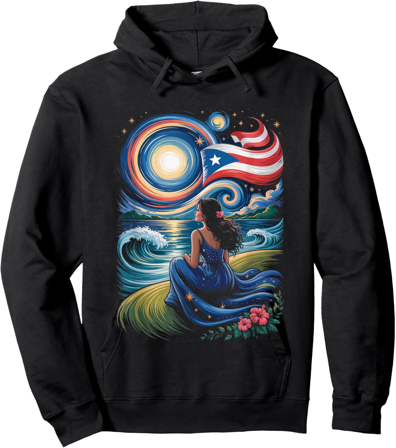 Puerto Rico Heart Boricua Woman Boriquen Bori Pride Hoodie - Hoodie | Black