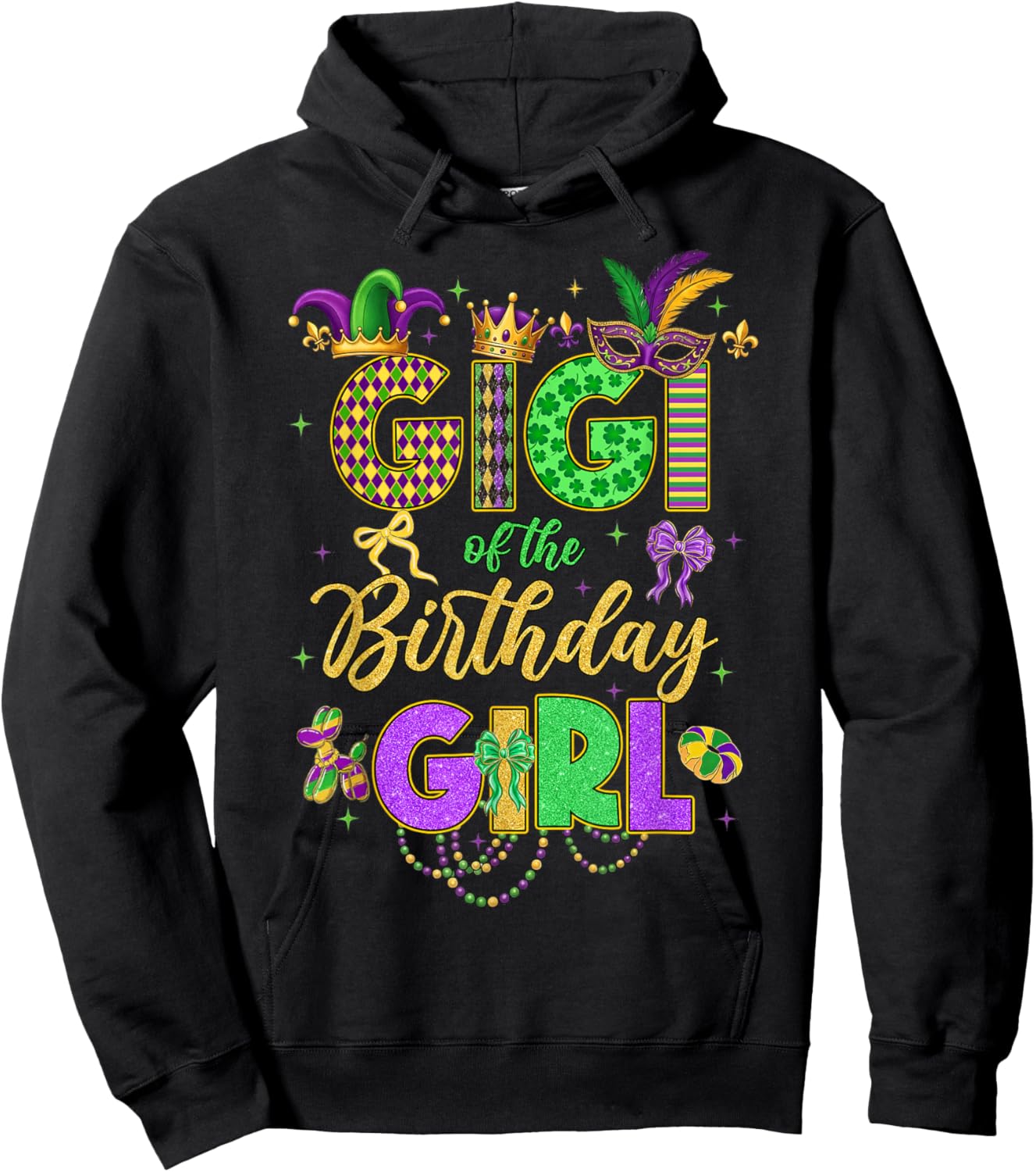 Gigi of The Birthday Girl Coquette Bow Mardi Gras Party Hoodie - Hoodie | Black