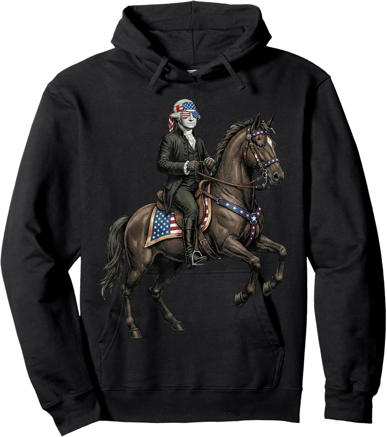 George Washington on Horse Patriotic 4th of July Horse Lover Hoodie - Hoodie | Black